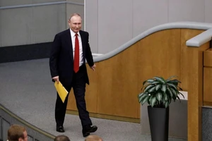 Tổng thống Nga Vladimir Putin tại phiên họp của Duma Quốc gia thảo luận về sửa đổi hiến pháp ngày 10-3.