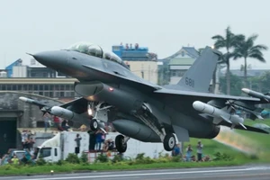 Tiêm kích F-16V của Đài Loan trong một cuộc tập trận chống xâm nhập ở TP Chương Hóa (Đài Loan) năm 2019. Ảnh: GETTY IMAGES