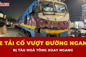 Khoảnh khắc xe tải cố vượt đường ngang bị tàu hỏa tông văng