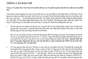 Vinamilk nói về nguyên liệu sản xuất các sản phẩm sữa