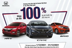 Honda ưu đãi 100% lệ phí trước bạ khi mua Civic, HR-V, Brio trong tháng 12