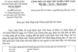 Sở Tư pháp thông báo thôi quốc tịch Việt Nam của Nguyễn Thanh Hà