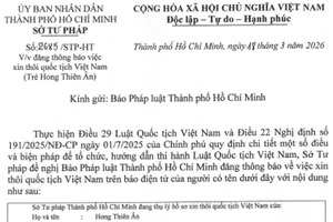 Sở Tư pháp thông báo thôi quốc tịch Việt Nam của Hong Thiên Ân