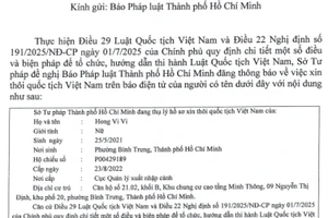 Sở Tư pháp thông báo thôi quốc tịch Việt Nam của Hong Vi Vi