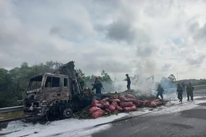 Xe tải cháy rụi trên cao tốc Đà Nẵng - Quảng Ngãi 