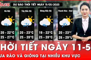 Dự báo thời tiết ngày 11-5: Bắc Bộ mưa giông, Trung Bộ có nguy cơ sạt lở