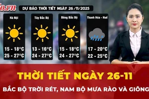 Dự báo thời tiết ngày 26-11: Bắc Bộ trời rét, Nam Bộ mưa rào và giông 