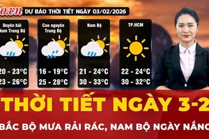 Dự báo thời tiết ngày 3-2: Bắc Bộ mưa rải rác, Nam Bộ ngày nắng
