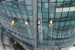 Video: ‘Người nhện’ đu mình lau kính Toà nhà Trung tâm hành chính Đà Nẵng