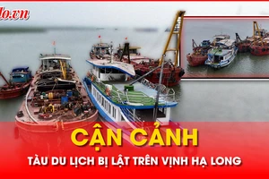 Cận cảnh chiếc tàu bị đắm ở Vịnh Hạ Long sau trận dông lốc kinh hoàng