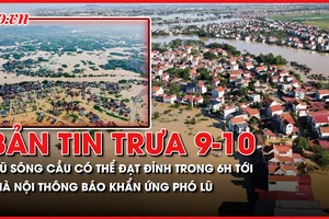 Bản tin trưa 9-10: Lũ trên Sông Cầu có thể đạt đỉnh trong 6 giờ tới; Ban Chỉ huy Phòng thủ dân sự TP Hà Nội phát thông báo khẩn ứng phó lũ 