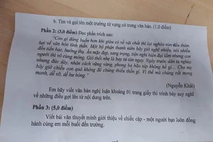 Phòng GD&ĐT quận 3 lên tiếng về đề văn lớp 8 