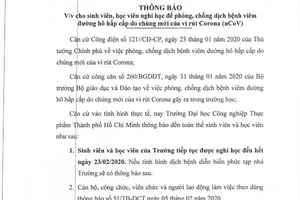 Trường ĐH đầu tiên ở TP.HCM cho sinh viên nghỉ học đến 23-2