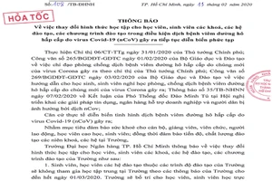 Thông báo hỏa tốc về việc dời lịch học, hoãn thi cho sinh viên vì dịch Covid-19