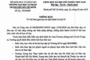 Sinh viên sư phạm TP.HCM nghỉ học thêm 2 tuần vì dịch COVID-19
