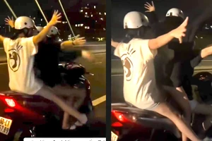 Xác minh clip nhóm nữ thanh thiếu niên đi SH chở 3, buông 2 tay trên cầu Ba Son