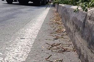 Hàng trăm đinh vít rơi vãi trên đường Mỹ Phước – Tân Vạn