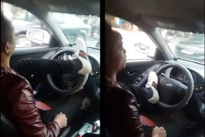 Sốc với thanh niên dùng chân lái ô tô giữ phố Hà Nội