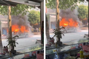 Xe cứu thương bốc cháy dữ dội, 1 sản phụ bị bỏng