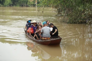 Nước sông Hồng lên chưa cao, người dân bãi giữa đã phải đi làm, đi học bằng thuyền 
