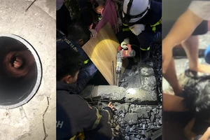 Cháu bé bị kẹt tay trong ống hút nước tại 1 chung cư ở Hà Nội 