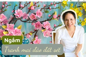 Ngắm tranh mai đào đất sét sống động như thật 
