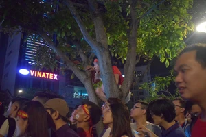 Leo cây, leo cột... xem bóng đá ở phố đi bộ Nguyễn Huệ