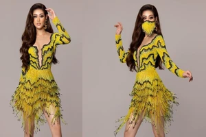 Hoa hậu Khánh Vân mặc váy ‘ruộng bậc thang’ trên đất Mỹ