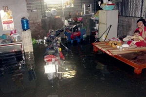 Nước lớn tràn bờ bao, hàng chục hộ dân quận 12 ngập