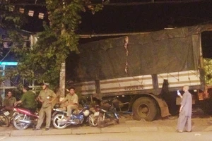 Tránh xe máy vượt đèn đỏ, xe tải tông sập tường chùa