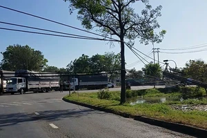 Dây điện chắn ngang đường Nguyễn Văn Linh