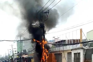 Trụ điện cháy dữ dội trên đường An Dương Vương, quận 6
