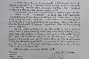 Thông báo truy tìm bà Hà của Công an TP.HCM. Ảnh: NGUYỄN YÊN