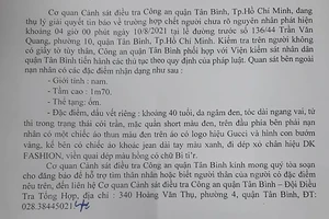 Công an Tân Bình tìm thân nhân của người chết bên lề đường Trần Văn Quang