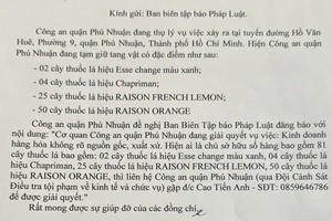 Công an Phú Nhuận tìm chủ sở hữu 81 cây thuốc lá 