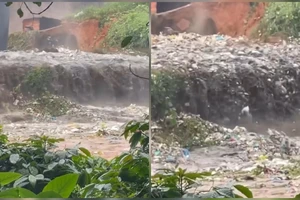 Vỡ bờ bao ô chứa rác ở Quảng Ngãi, rác thải tràn ra ngoài