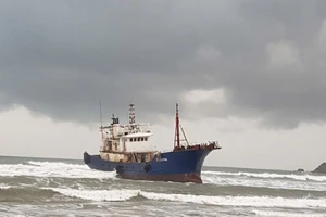 Tàu chữ Trung Quốc không người trôi dạt vào Quảng Ngãi