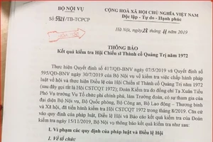 Kết quả kiểm tra Hội Chiến sĩ thành cổ Quảng Trị 1972 