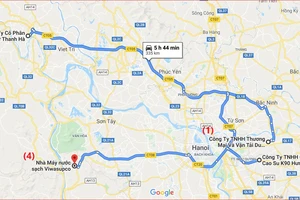 Nhóm tình nghi đổ trộm dầu thải đã chọn cung đường ngoắt ghéo dài hơn bốn lần tuyến đường đi thẳng từ nơi có dầu thải đến nơi xả thải.