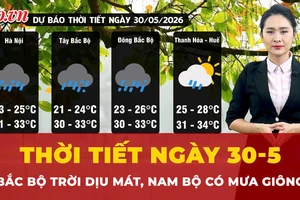 Thời tiết ngày 30-5: Bắc Bộ trời dịu mát, Nam Bộ chiều tối mưa giông