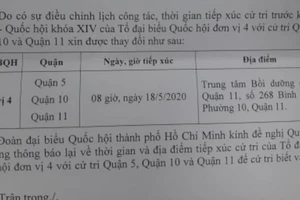 Tổ đại biểu QH TP.HCM đơn vị 4 dời lịch tiếp xúc cử tri