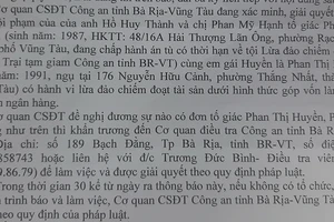 Vũng Tàu tìm đương sự liên quan vụ lừa đảo chiếm đoạt tài sản
