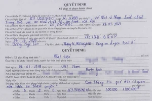 Biên bản xử phạt của Công an huyện Bác Ái. Ảnh: NX