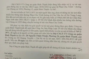 Công an Bình Thạnh tìm người liên quan vụ tai nạn ở đường vào chung cư 1050