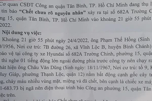 Công an Tân Bình tìm nhân chứng thấy 1 người tử vong trên đường Trường Chinh