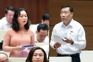 Đại biểu Huỳnh Thị Phúc (đoàn Bà Rịa-Vũng Tàu) và đại biểu Thạch Phước Bình (đoàn Trà Vinh) nêu ý kiến tại phiên thảo luận.
