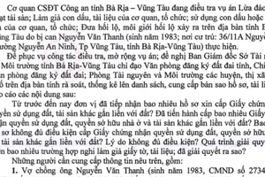 Công an yêu cầu cung cấp thông tin về đất đai tại Bà Rịa- Vũng Tàu liên quan đến 8 người