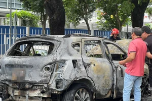 TPHCM: Ô tô bốc cháy ngùn ngụt trong khuôn viên chung cư