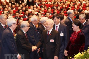 Tổng Bí thư, Chủ tịch nước Nguyễn Phú Trọng và Ủy viên Bộ Chính trị, Chủ tịch Quốc hội Nguyễn Thị Kim Ngân dự phiên khai mạc Đại hội. Ảnh: TTXVN