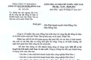 Biên Hòa sẽ cúp nước trên diện rộng